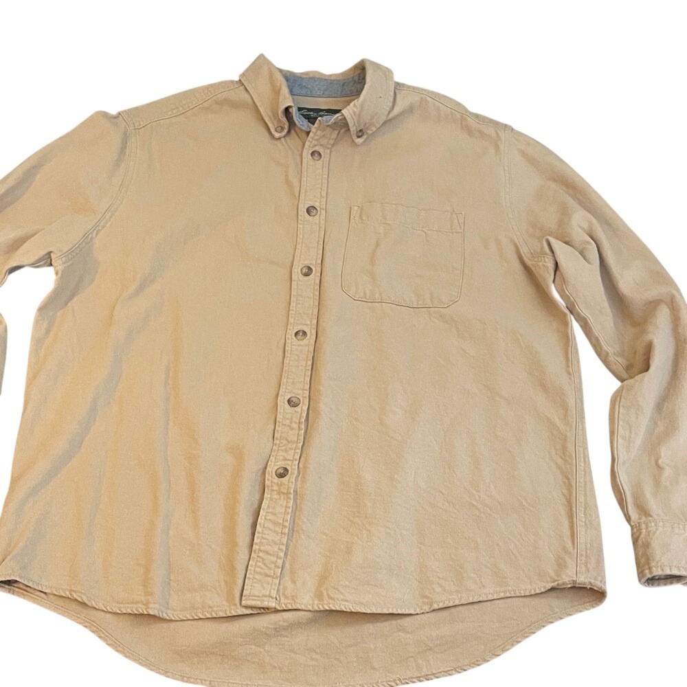 Eddie Bauer Mens XL Tan Khaki Cotton Twill Button Down Long Sleeve Shirt
